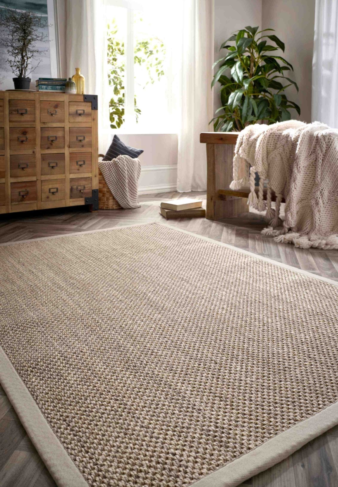 Bordered Light Beige Non - Slip Sisal Rug - Bargainia.com - 5026134609099 - SISALX_BEIGEX_067X200
