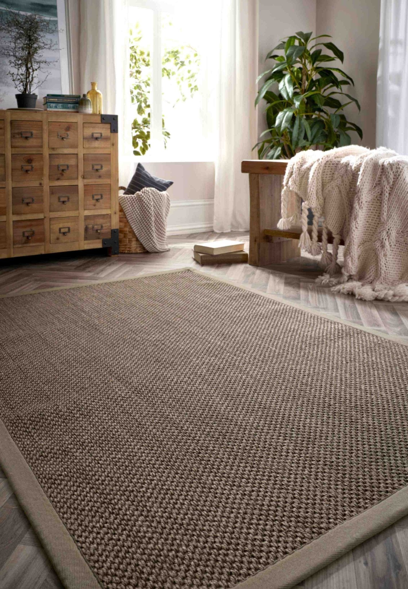 Bordered Sage Green Non - Slip Sisal Rug - Bargainia.com - 5026134609174 - SISALX_SAGEXX_067X200