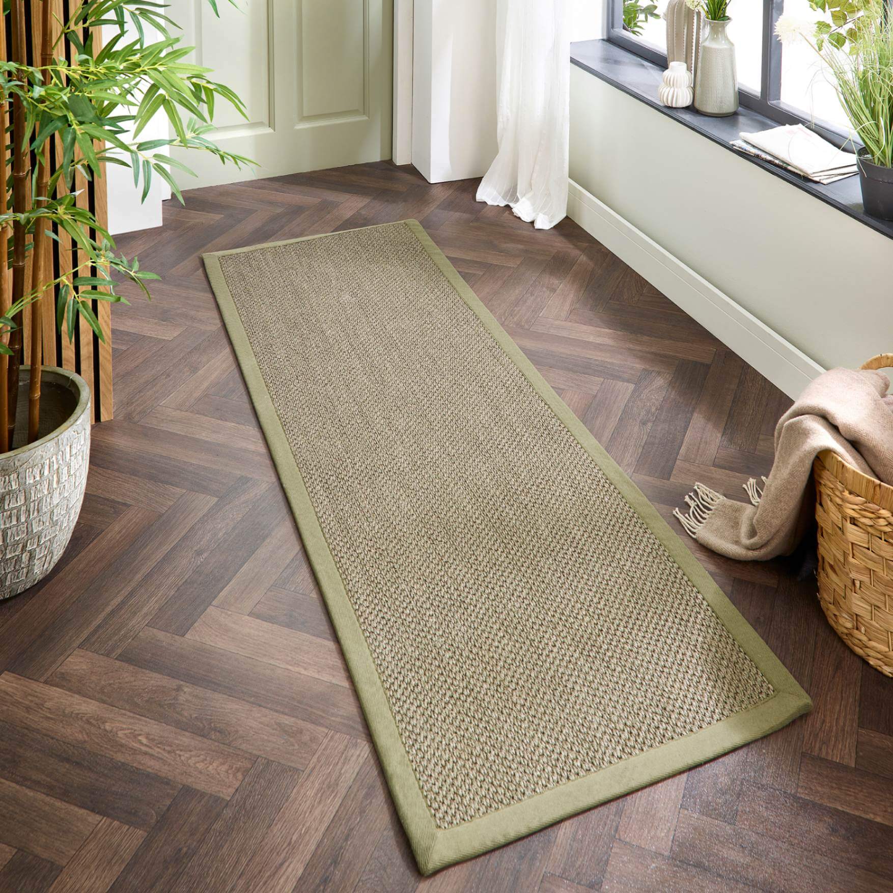 Bordered Sage Green Non - Slip Sisal Rug - Bargainia.com - 
