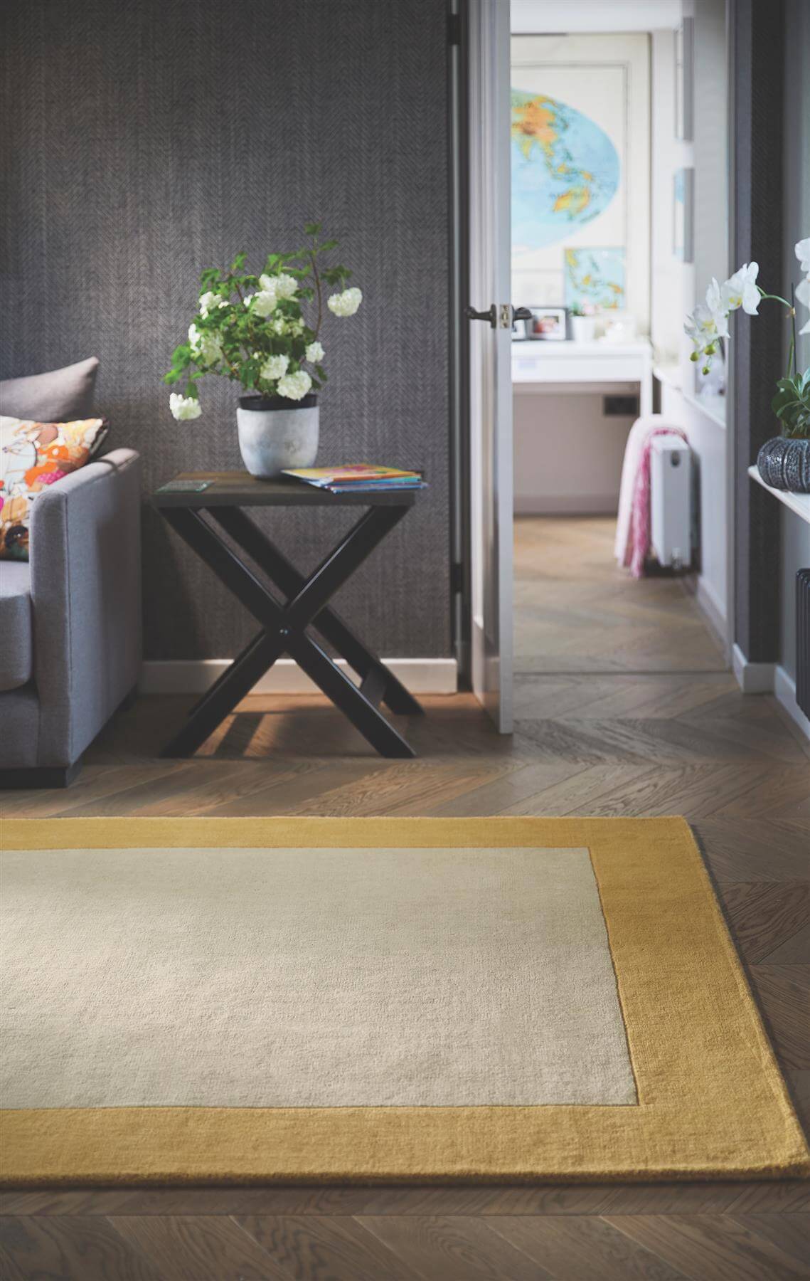 Bordered Yellow Wool Rug - Bargainia.com - 