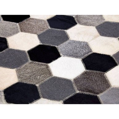 Bosie Safira Large Hair on Leather Hexagon Patchwork Rug - Bargainia.com - 5018705383033