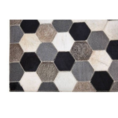 Bosie Safira Large Hair on Leather Hexagon Patchwork Rug - Bargainia.com - 5018705383033