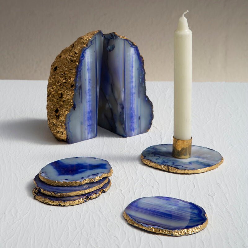Bowerbird Agata Blue And Gold Candle Holder - Bargainia.com - 5018705443904