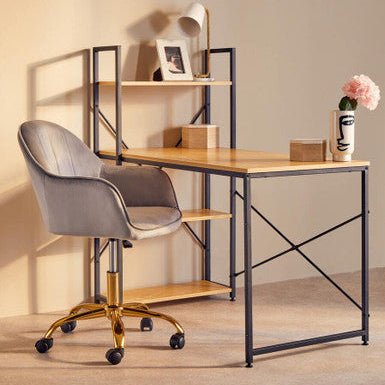 Brent Grey Velvet And Gold Home Office Chair - Bargainia.com - 5018705947549