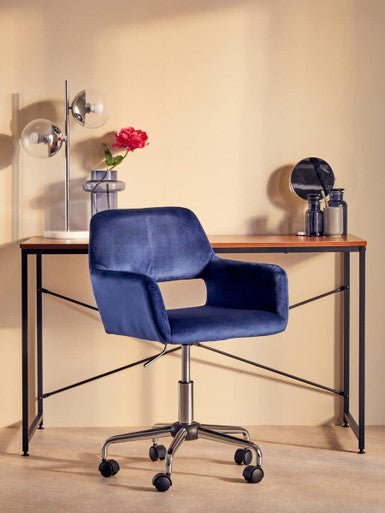 Brent Navy Velvet And Chrome Base Home Office Chair - Bargainia.com - 5018705947617