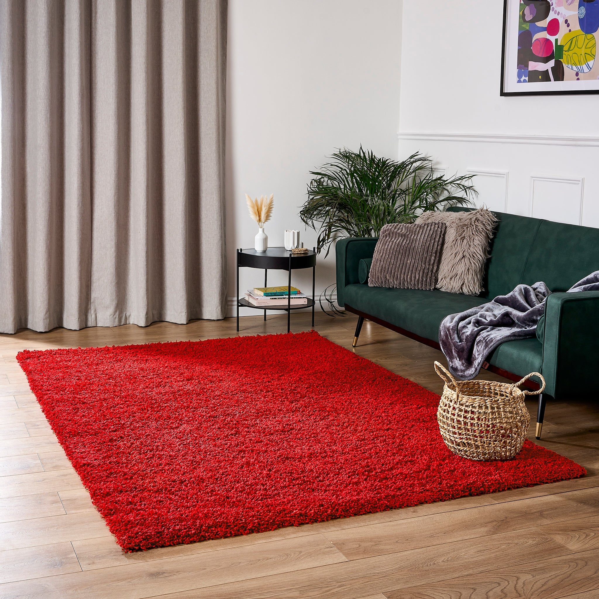 Bright Red Thick Shaggy Rug - California - Bargainia.com - 