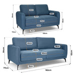 Brixton Blue 2 & 3 Seater Sofa Set - Modern Fabric Sofa Suite with Steel Legs - Bargainia.com - 5056150285953