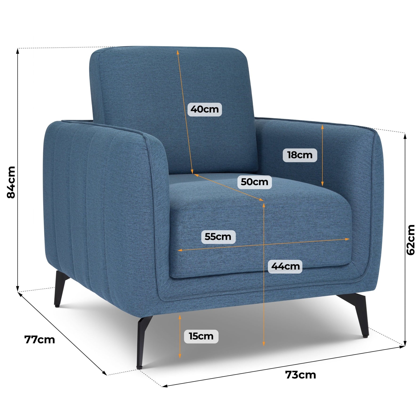 Brixton Blue Armchair - Modern Fabric Accent Chair with Steel Legs - Bargainia.com - 5056150285922