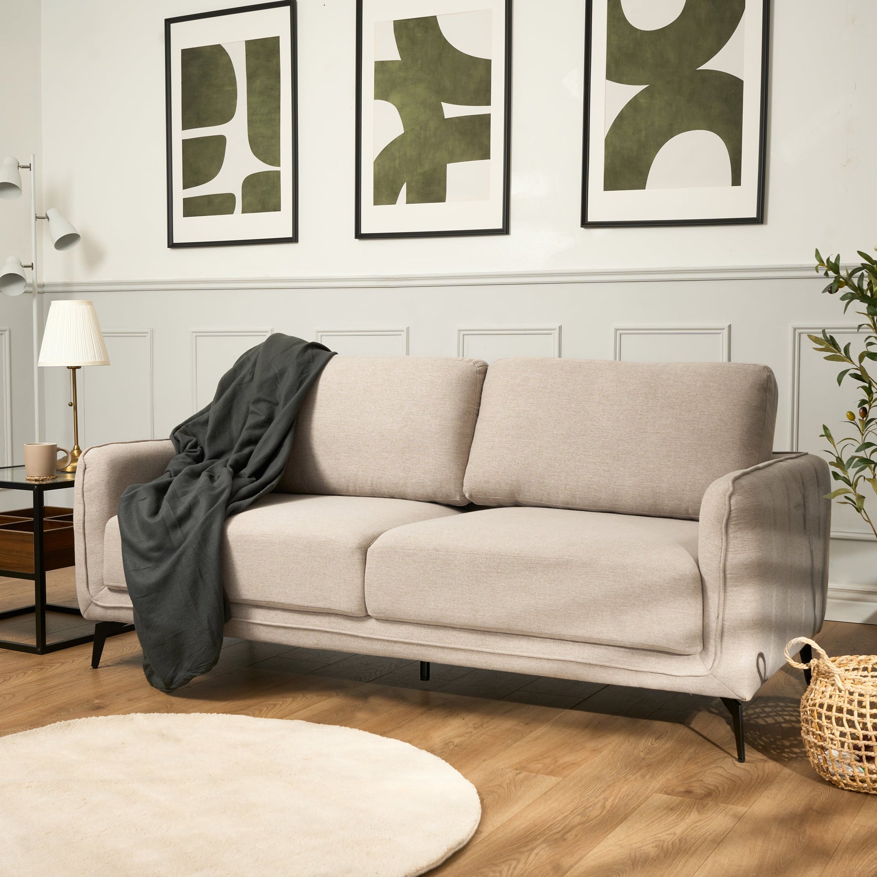 Brixton Cream 3 Seater Sofa - Modern Fabric Sofa with Steel Legs - Bargainia.com - 5056150285892
