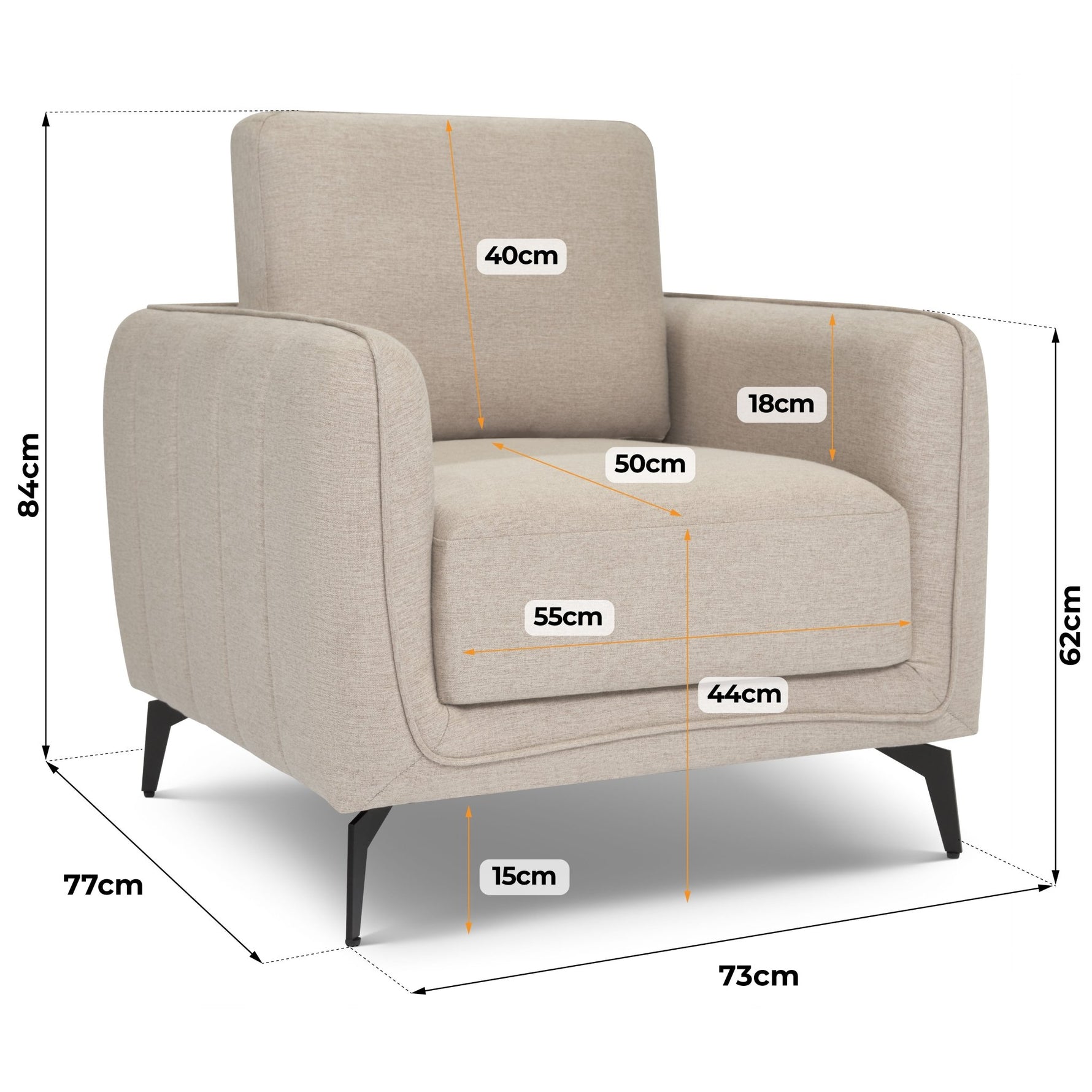 Brixton Cream Armchair - Modern Fabric Accent Chair with Steel Legs - Bargainia.com - 5056150285878