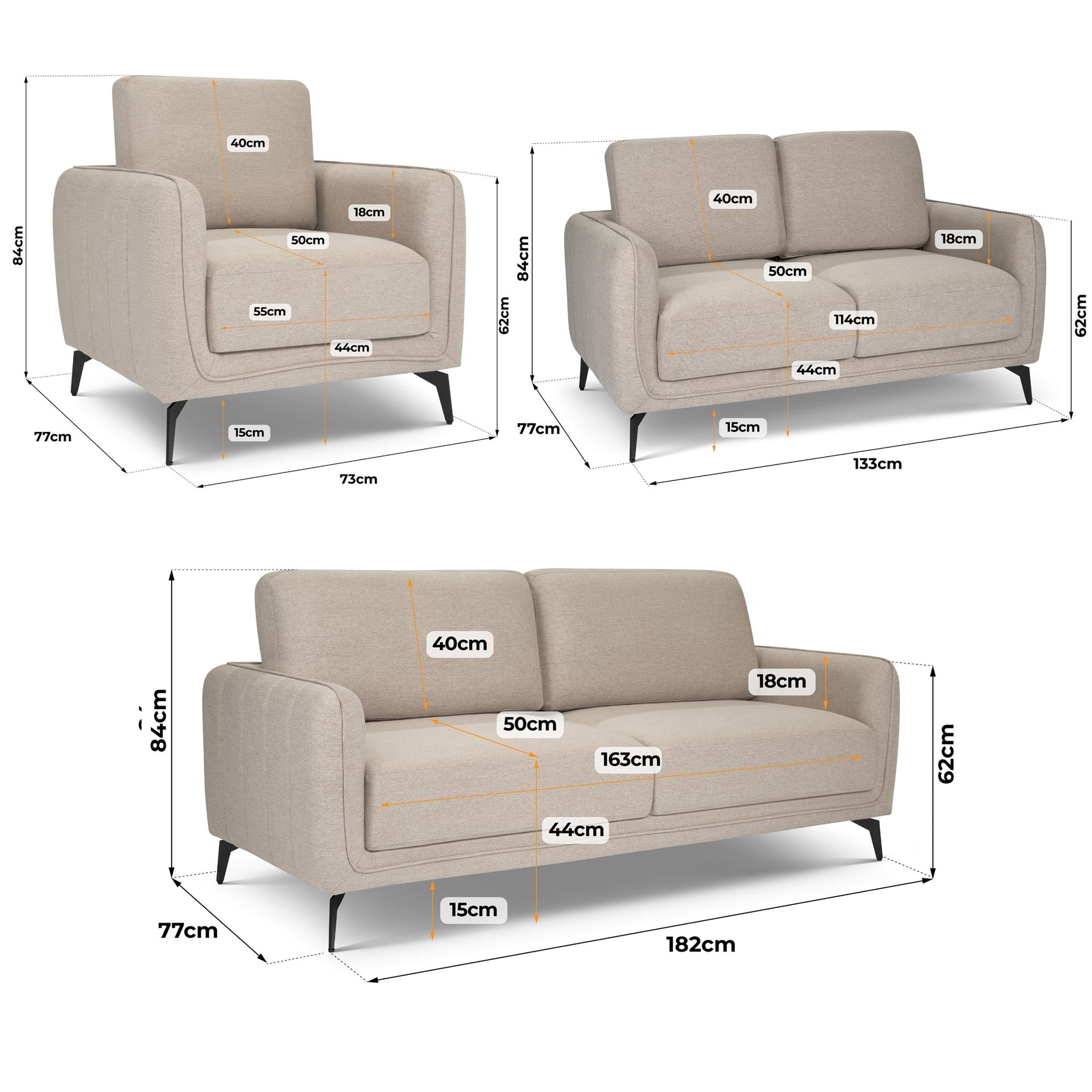 Brixton Cream Full Suite - Armchair, 2 & 3 Seater Sofa Set - Bargainia.com - 5056150285915