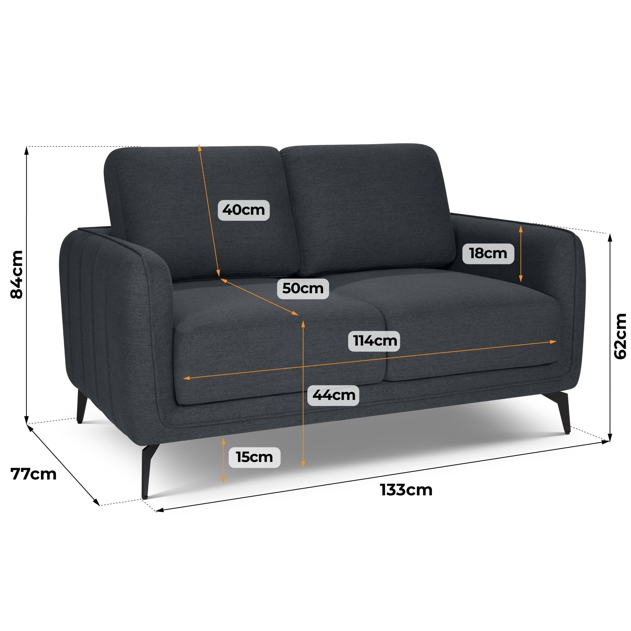 Brixton Dark Grey 2 Seater Sofa - Modern Fabric Sofa with Steel Legs - Bargainia.com - 5056150286035