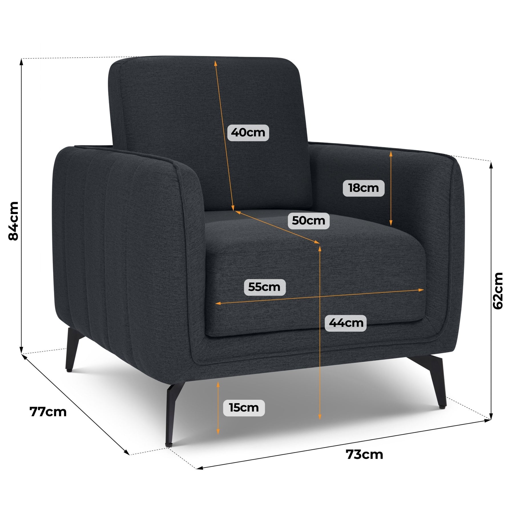 Brixton Dark Grey Armchair - Modern Fabric Accent Chair with Steel Legs - Bargainia.com - 5056150286028