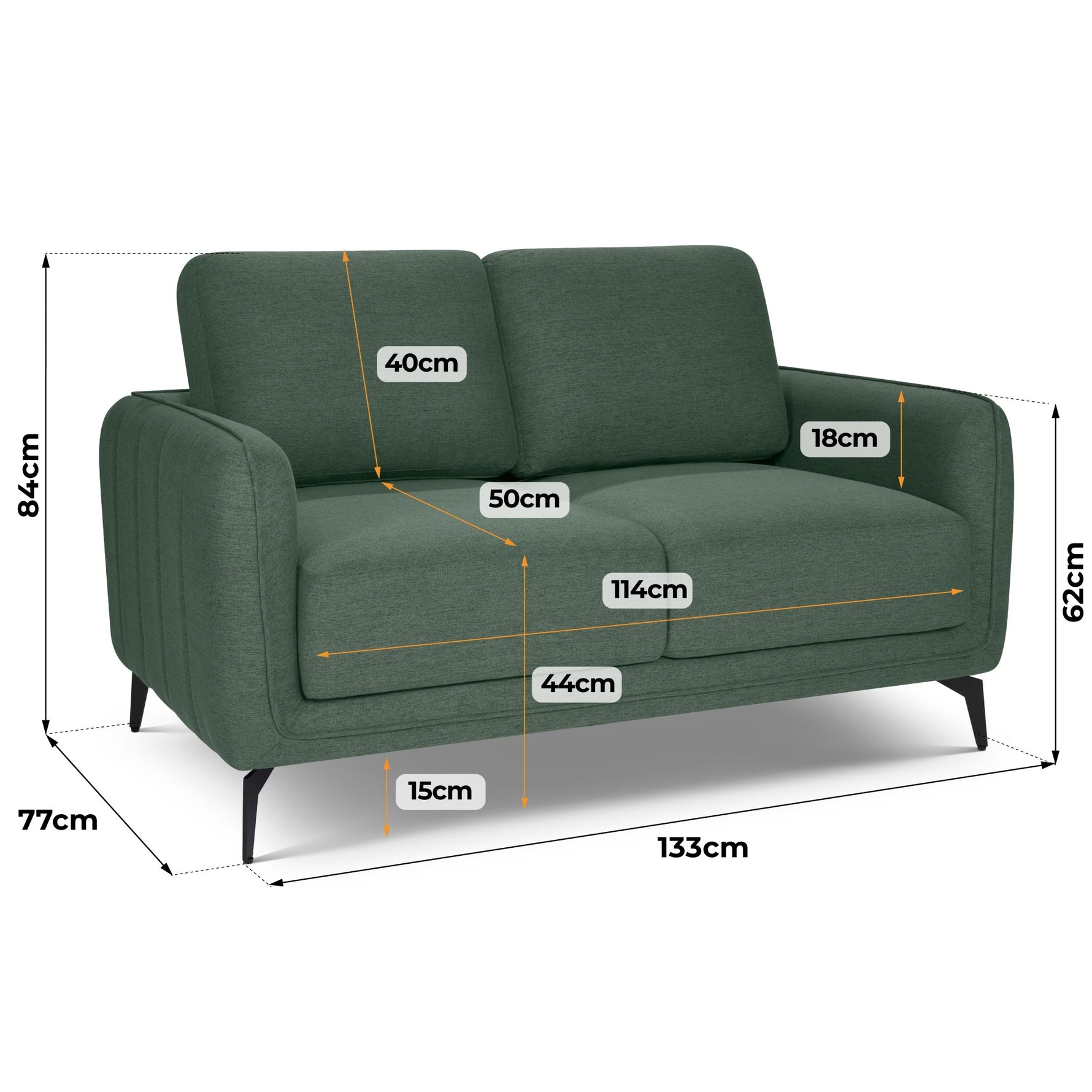 Brixton Green 2 Seater Sofa - Modern Fabric Sofa with Steel Legs - Bargainia.com - 5056150286080