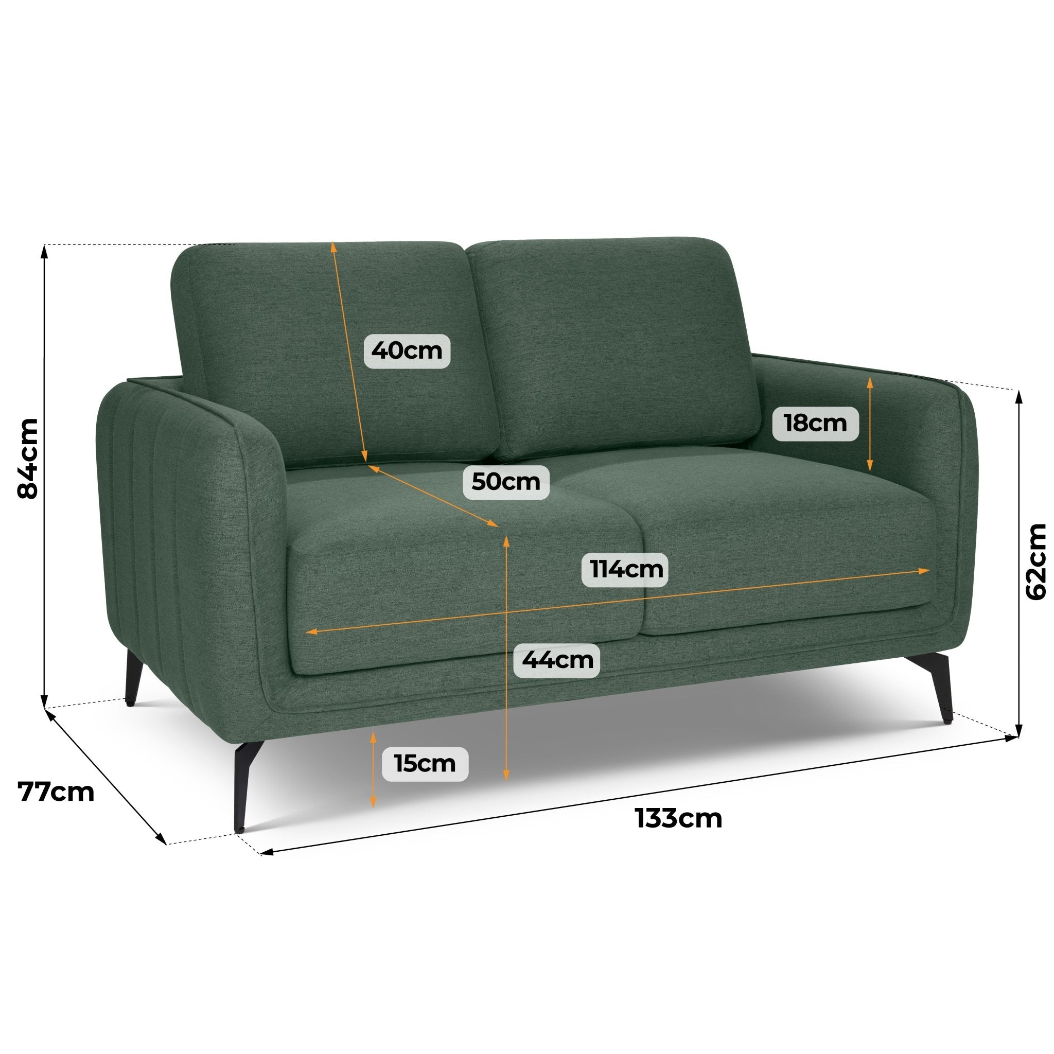 Brixton Green 2 Seater Sofa - Modern Fabric Sofa with Steel Legs - Bargainia.com - 5056150286080