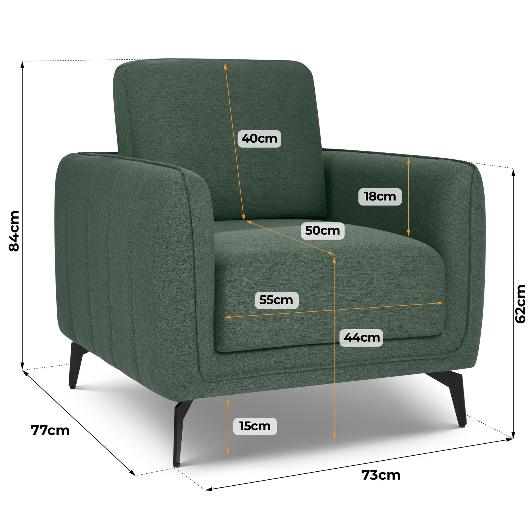 Brixton Green Armchair - Modern Fabric Accent Chair with Steel Legs - Bargainia.com - 5056150286073
