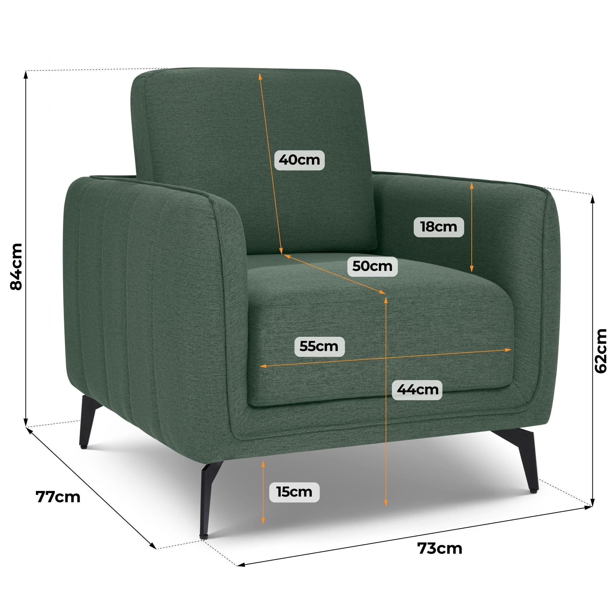 Brixton Green Armchair - Modern Fabric Accent Chair with Steel Legs - Bargainia.com - 5056150286073