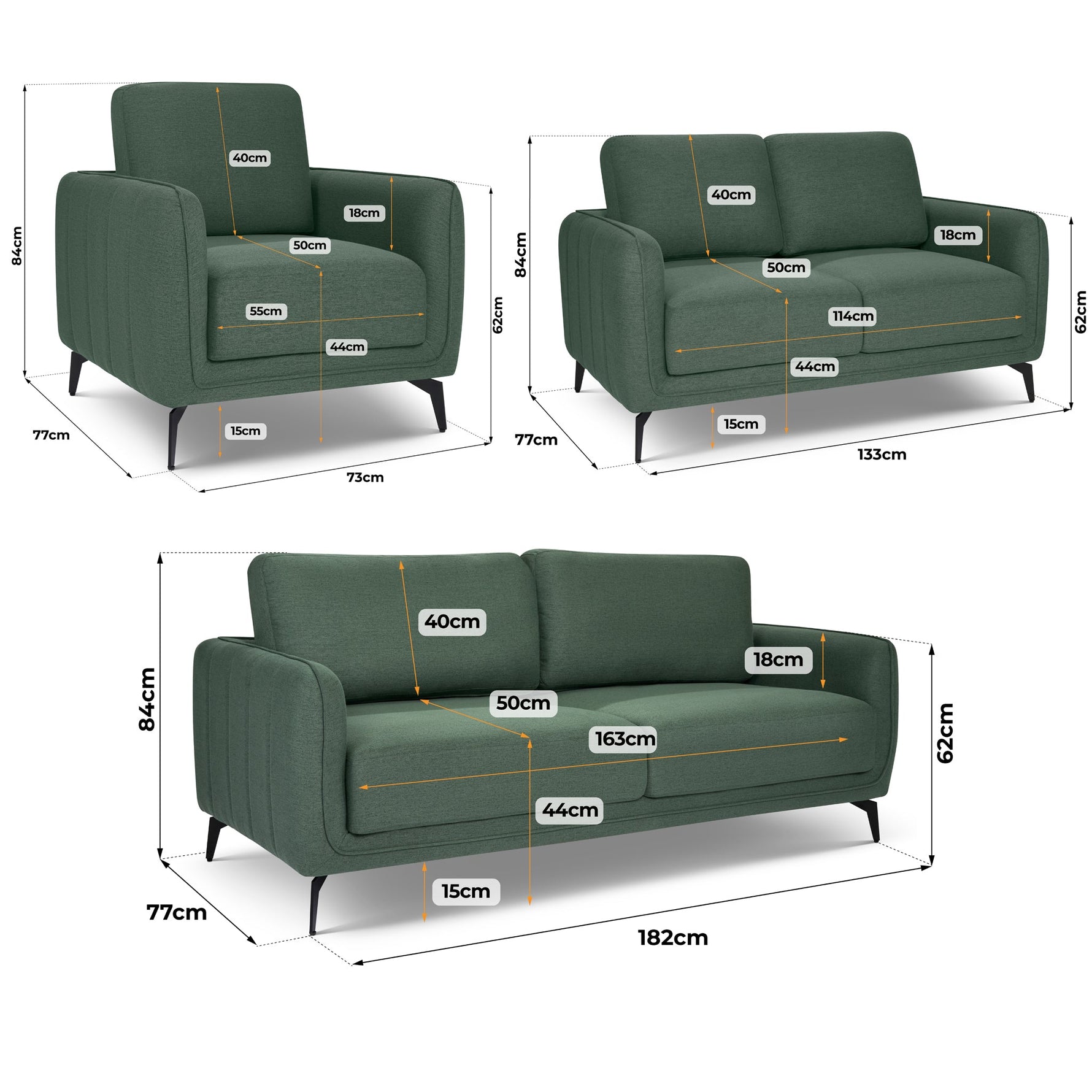 Brixton Green Full Suite - Armchair, 2 & 3 Seater Sofa Set - Bargainia.com - 5056150286110