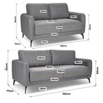 Brixton Grey 2 & 3 Seater Sofa Set - Modern Fabric Sofa Suite with Steel Legs - Bargainia.com - 5056150286158