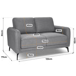 Brixton Grey 2 Seater Sofa - Modern Fabric Sofa with Steel Legs - Bargainia.com - 