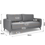 Brixton Grey 3 Seater Sofa - Modern Fabric Sofa with Steel Legs - Bargainia.com - 