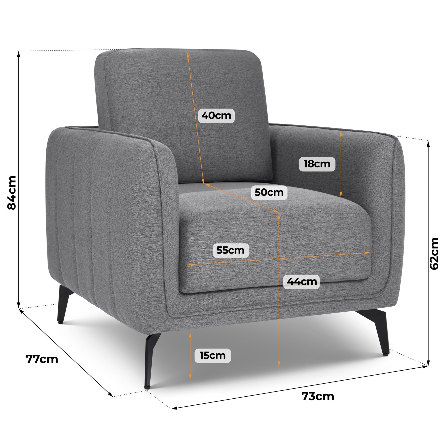 Brixton Grey Armchair - Modern Fabric Accent Chair with Steel Legs - Bargainia.com - 