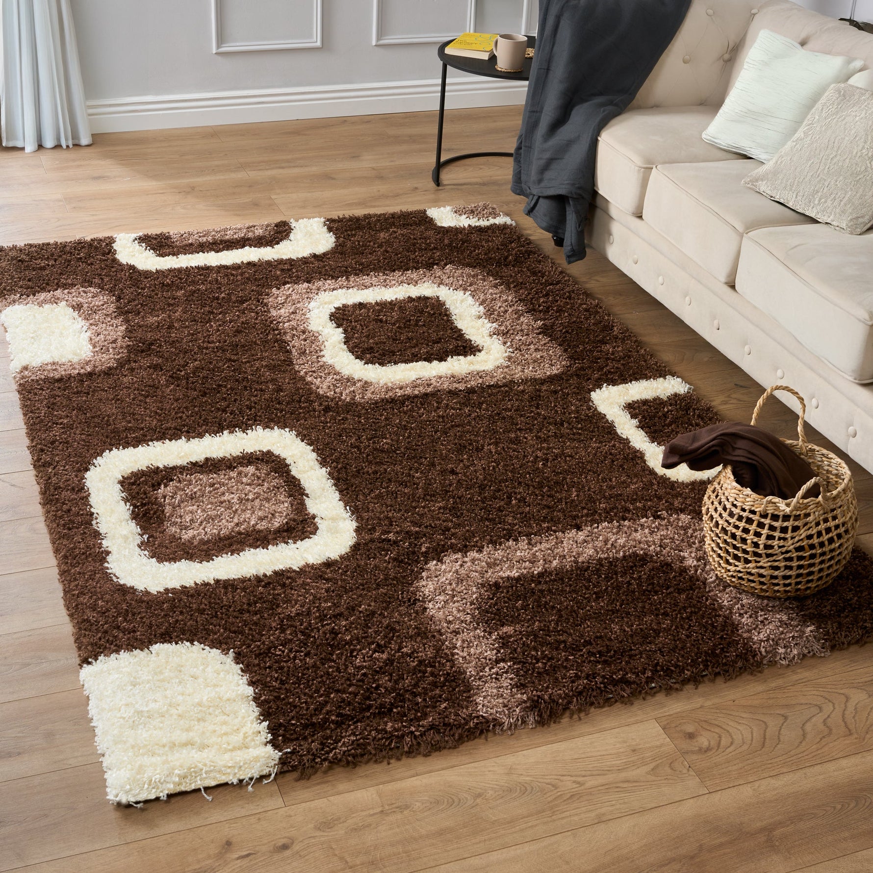 Brown Boxed Thick Shaggy Rug - California - Bargainia.com - 