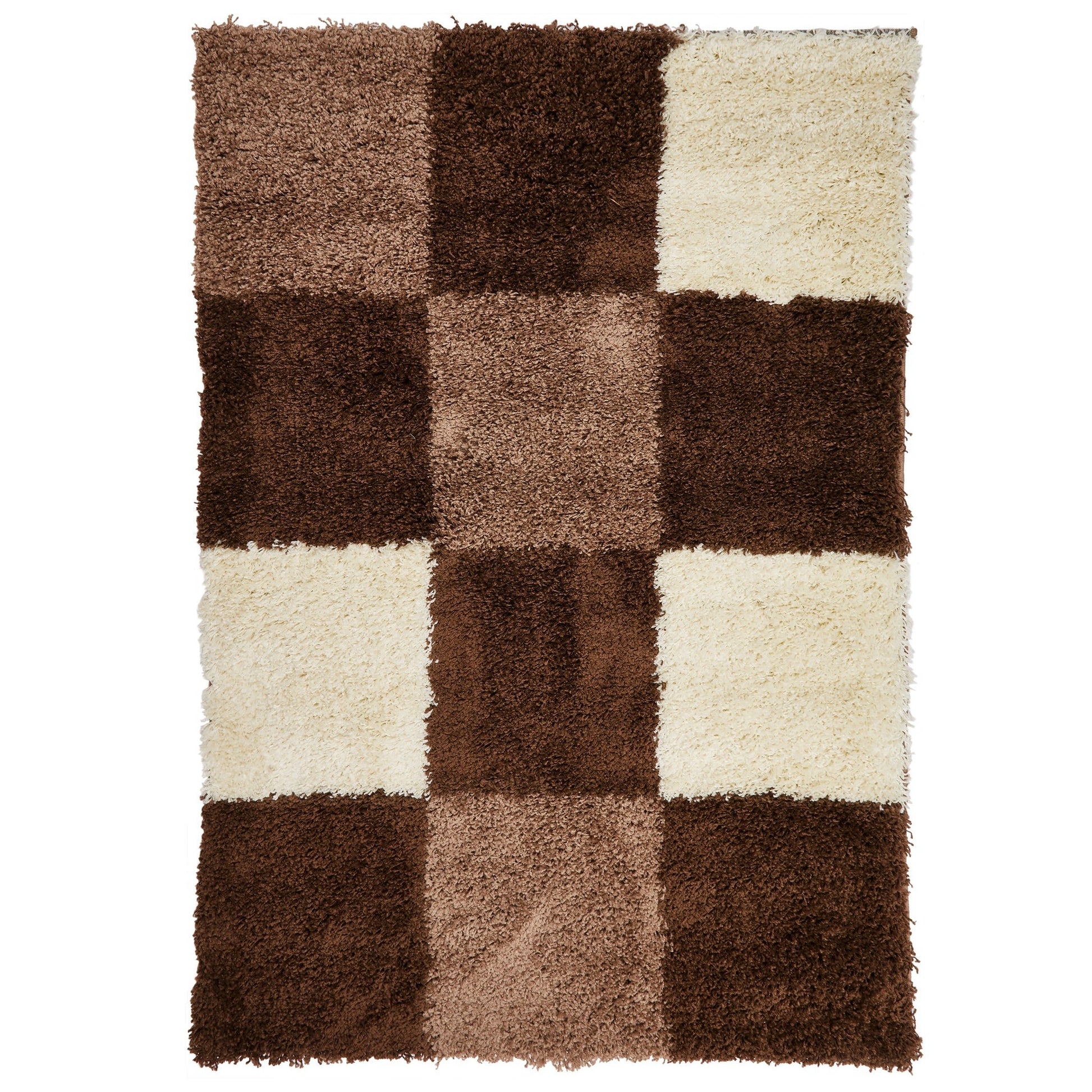 Brown Checked Thick Shaggy Rug - California Rugs Rug Masters