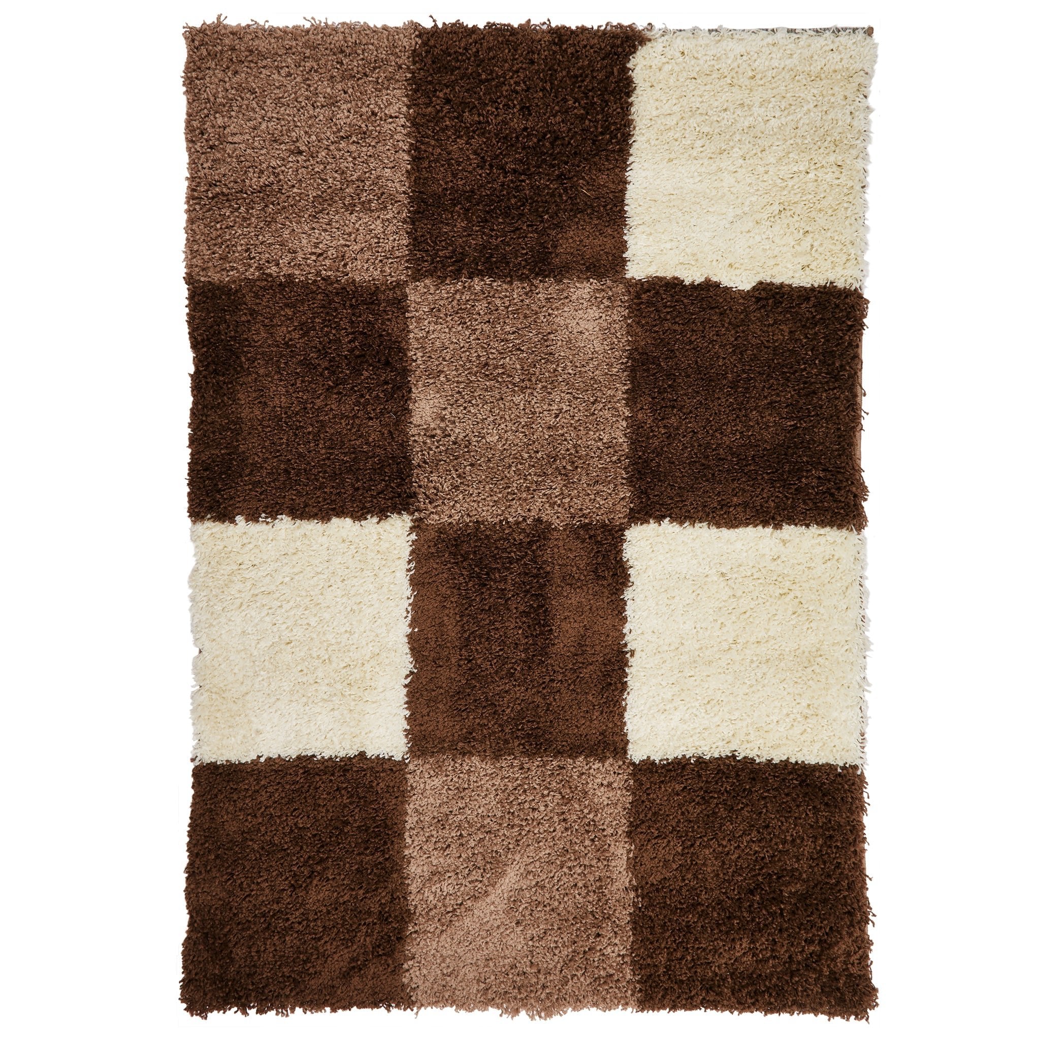Brown Checked Thick Shaggy Rug - California Rugs Rug Masters