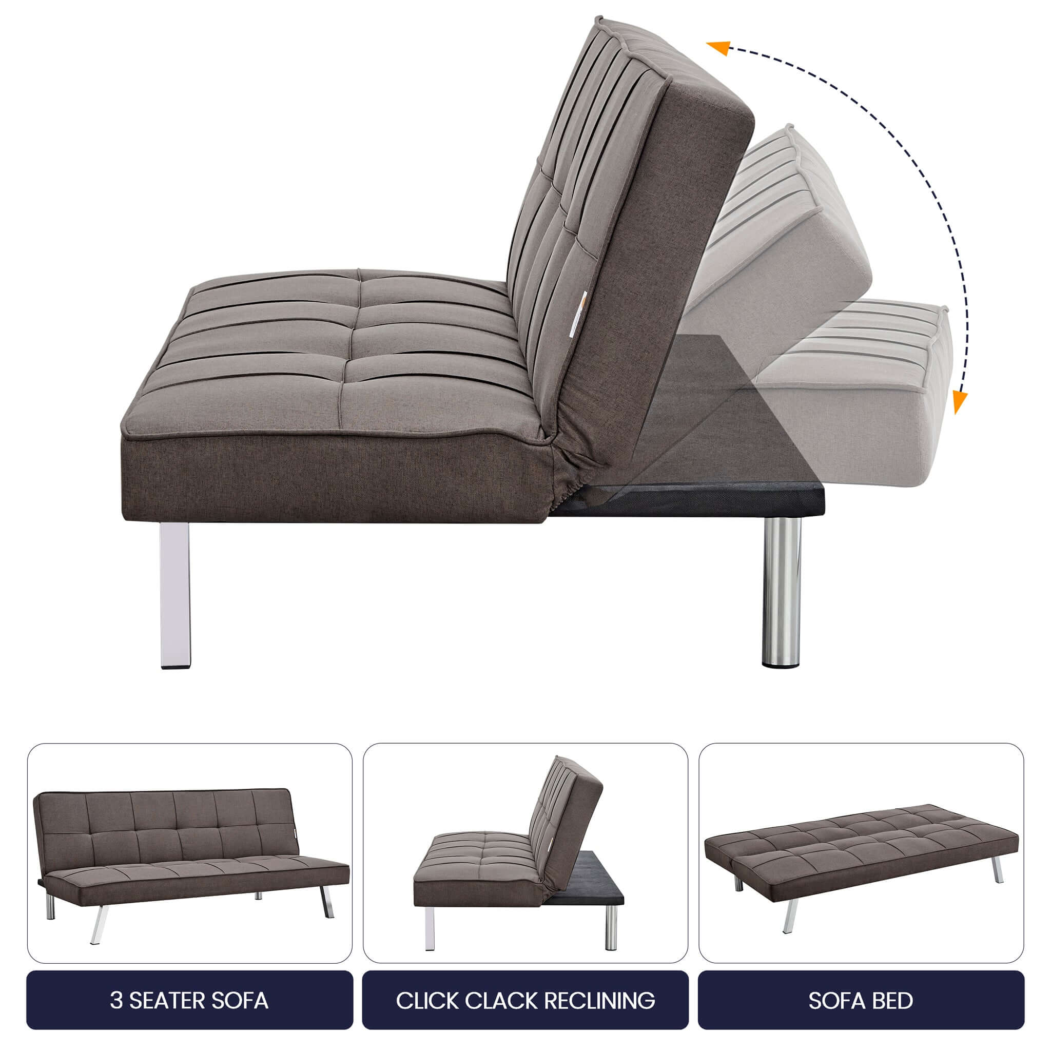 Brown Click Clack 3 Seater Sofa Bed- Britney Bargainia