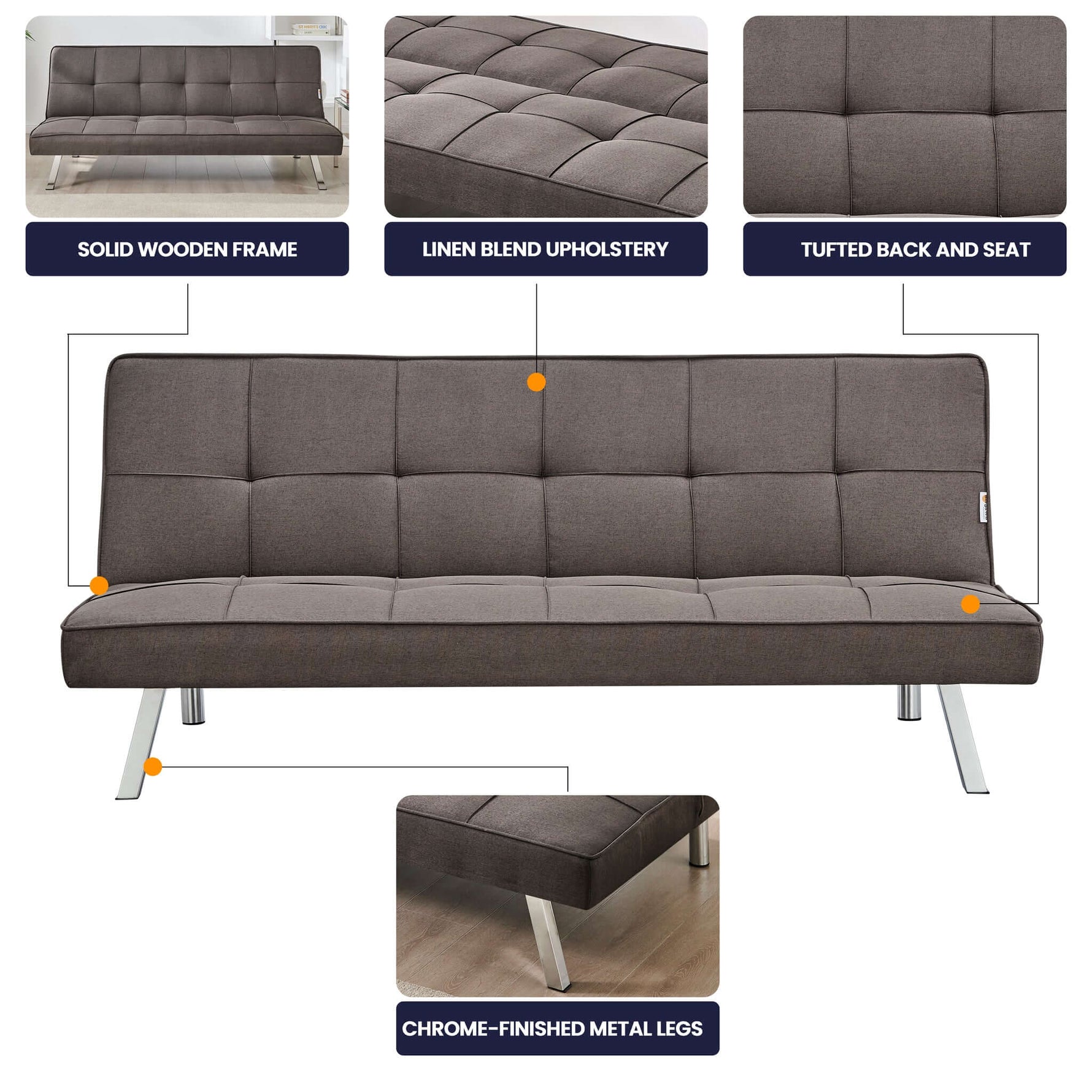 Brown Click Clack 3 Seater Sofa Bed - Britney - Bargainia.com - 