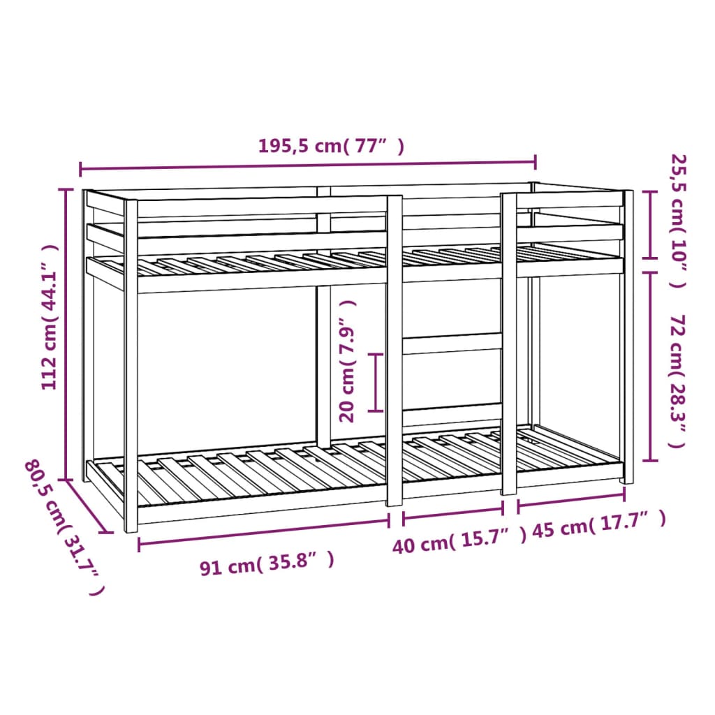 Bunk Bed without Mattress 75x190 cm Small Single Solid Wood Pine - Bargainia.com - 8720287215394 - 821659