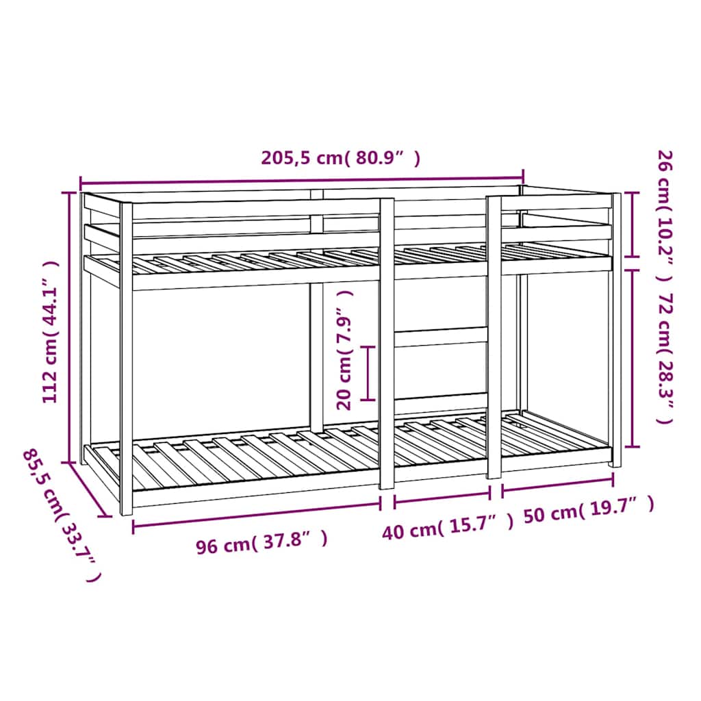 Bunk Bed without Mattress 80x200 cm Solid Wood Pine - Bargainia.com - 8720287215295 - 821649
