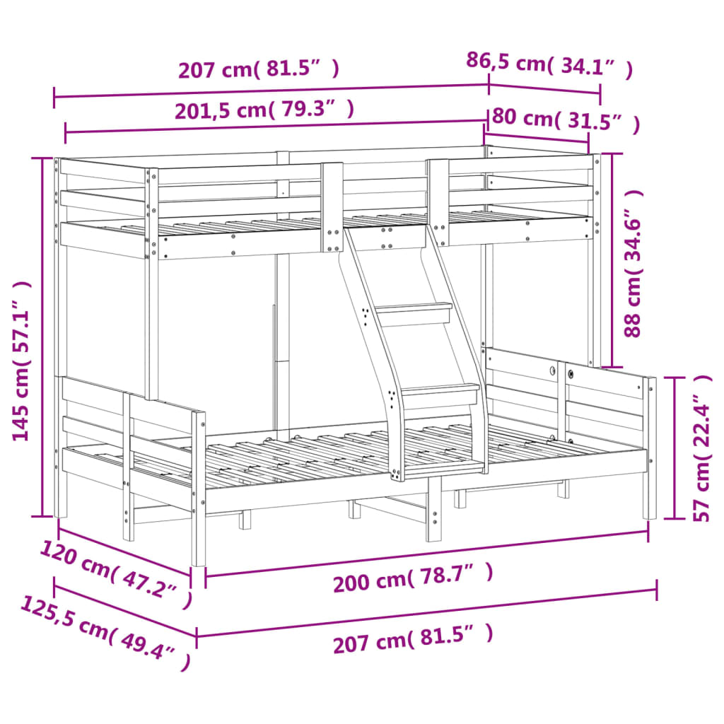 Bunk Bed without Mattress 80x200/120x200 cm Solid Wood - Bargainia.com - 8721012242708 - 3207161