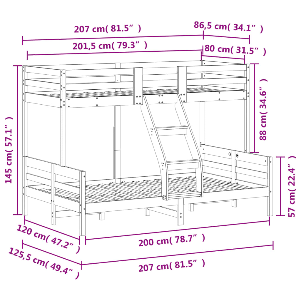 Bunk Bed without Mattress 80x200/120x200 cm White Solid Wood - Bargainia.com - 8721012242715 - 3207162