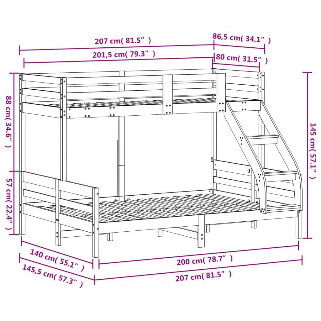 Bunk Bed without Mattress 80x200/140x200 cm White Solid Wood - Bargainia.com - 8721012242913 - 3207182