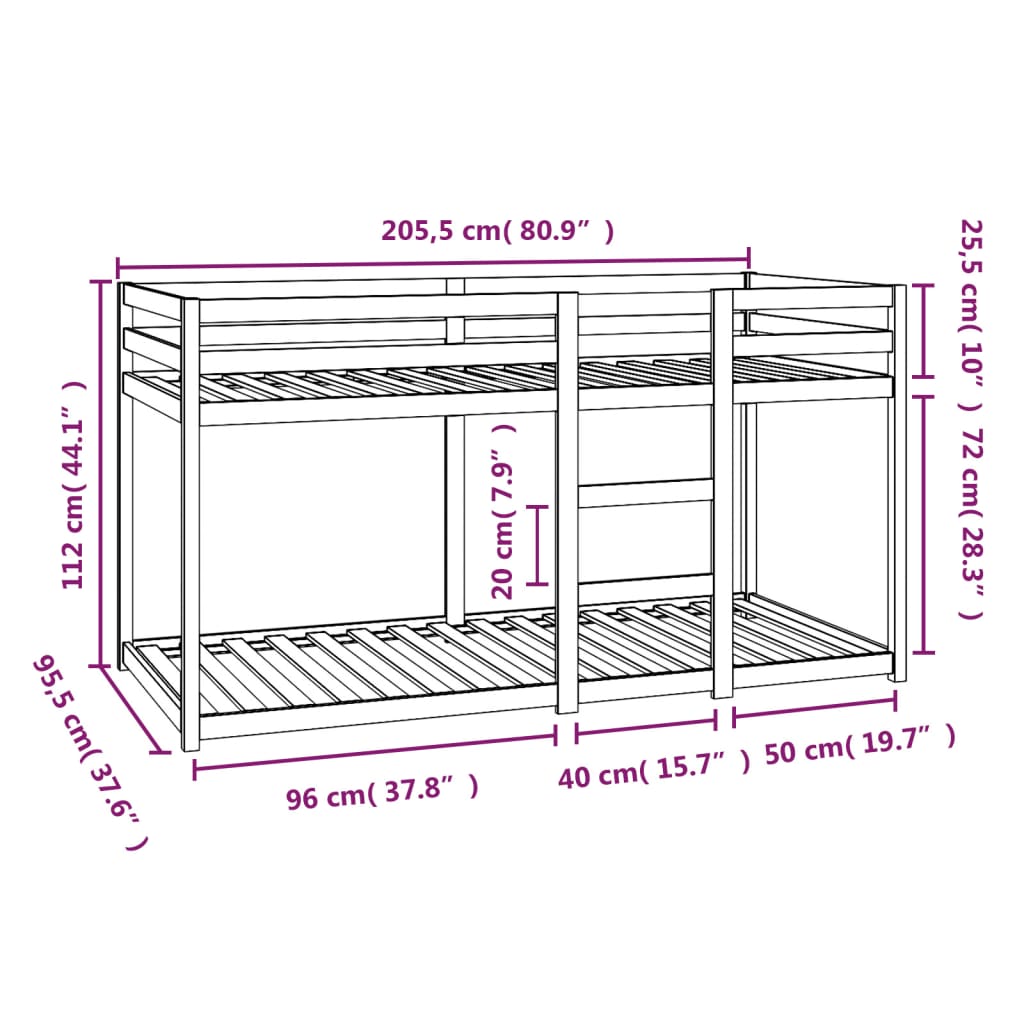 Bunk Bed without Mattress 90x200 cm Solid Wood Pine - Bargainia.com - 8721012215818 - 3206504