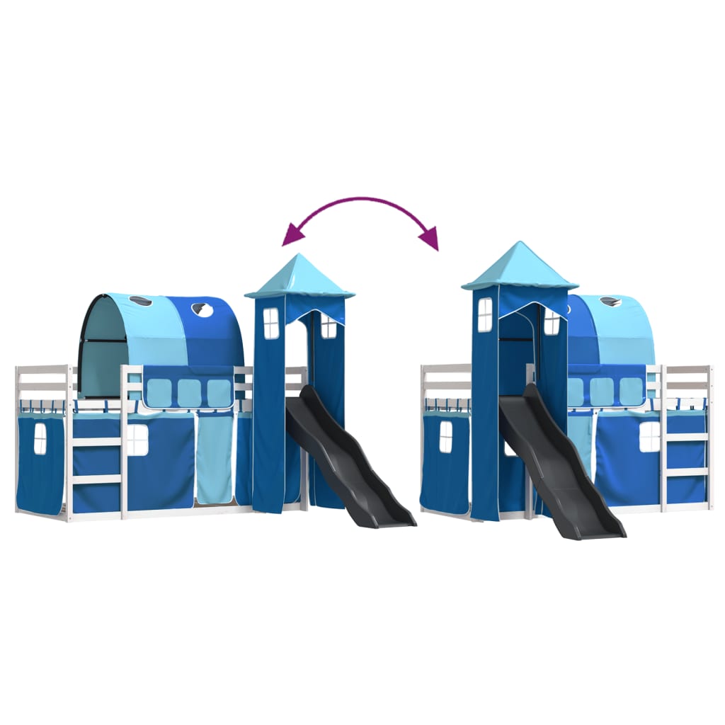 Bunk Bed without Mattress with Slide and Curtains Blue 90x190 cm Single - Bargainia.com - 8721102803178 - 3284183