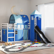 Bunk Bed without Mattress with Slide and Curtains Blue 90x190 cm Single - Bargainia.com - 8721102803178 - 3284183