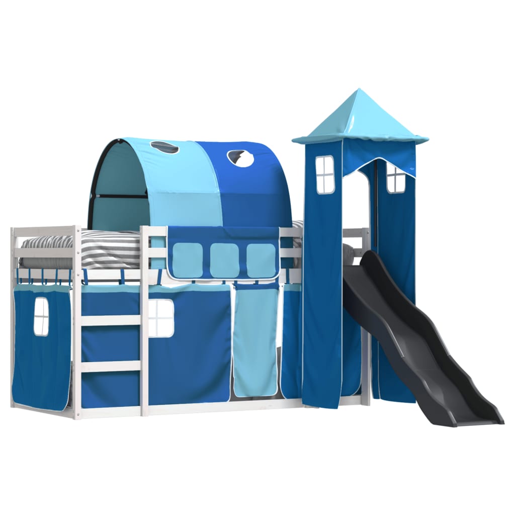 Bunk Bed without Mattress with Slide and Curtains Blue 90x190 cm Single - Bargainia.com - 8721102803178 - 3284183
