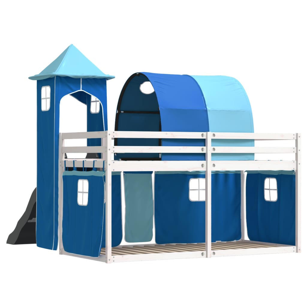Bunk Bed without Mattress with Slide and Curtains Blue 90x190 cm Single - Bargainia.com - 8721102803178 - 3284183