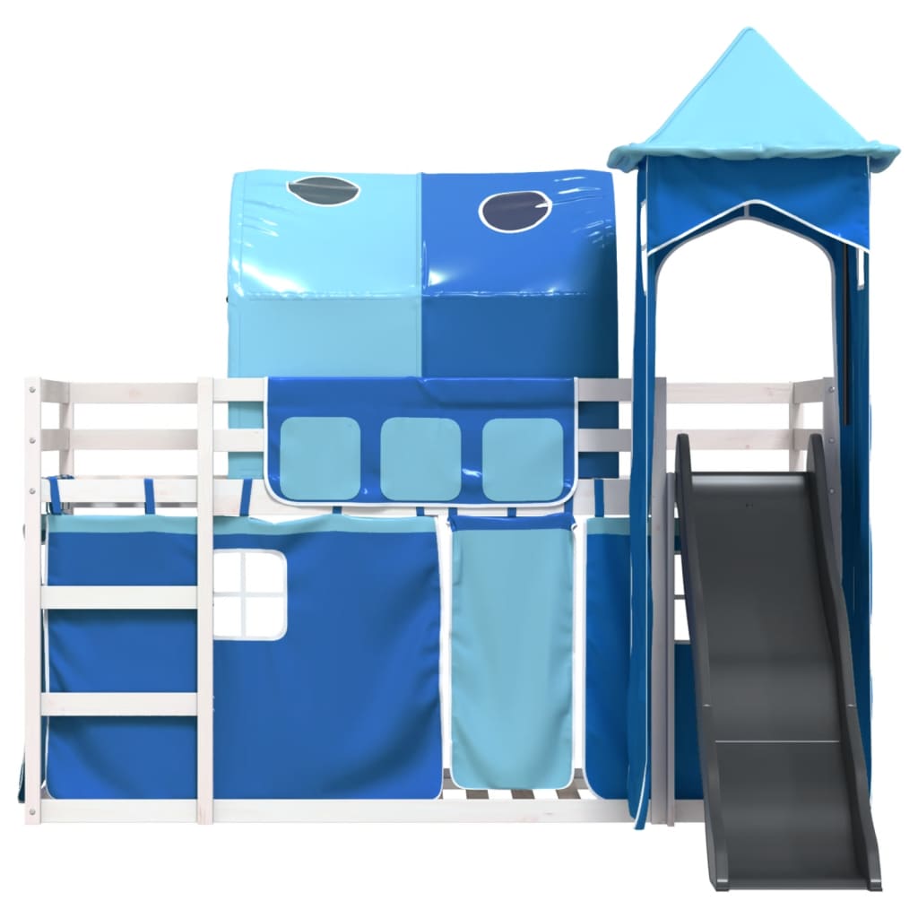 Bunk Bed without Mattress with Slide and Curtains Blue 90x190 cm Single - Bargainia.com - 8721102803178 - 3284183