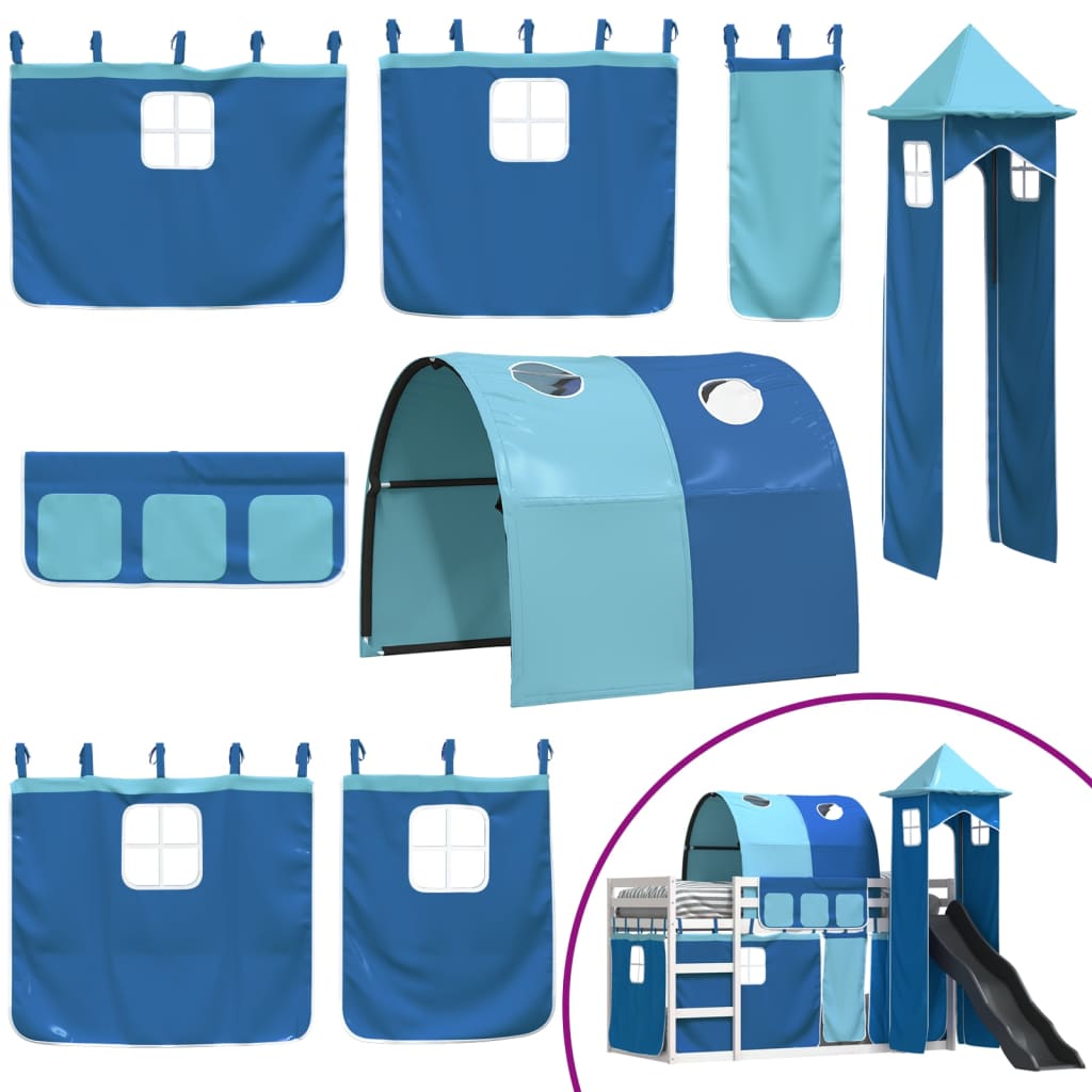 Bunk Bed without Mattress with Slide and Curtains Blue 90x190 cm Single - Bargainia.com - 8721102803178 - 3284183