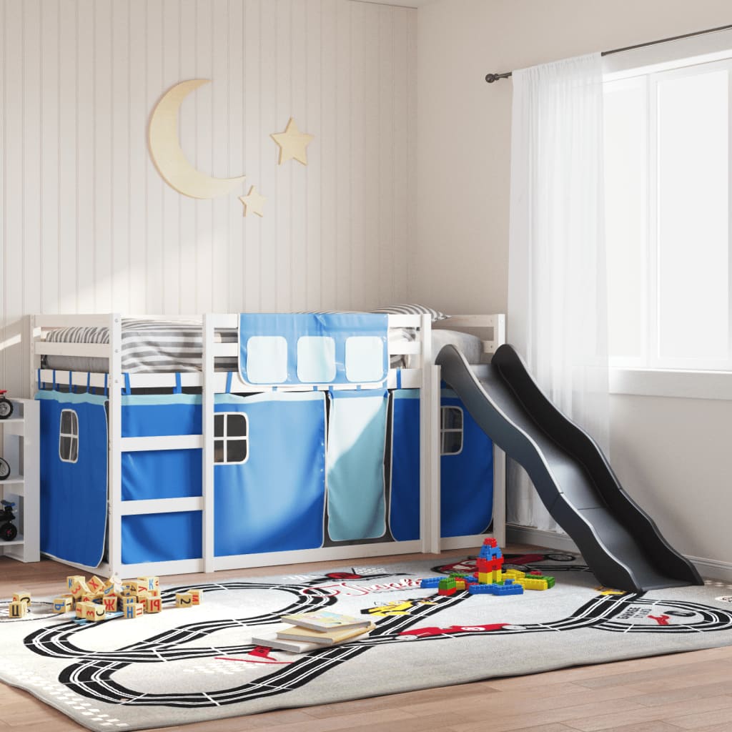 Bunk Bed without Mattress with Slide and Curtains Blue 90x200 cm - Bargainia.com - 8721102802454 - 3284111