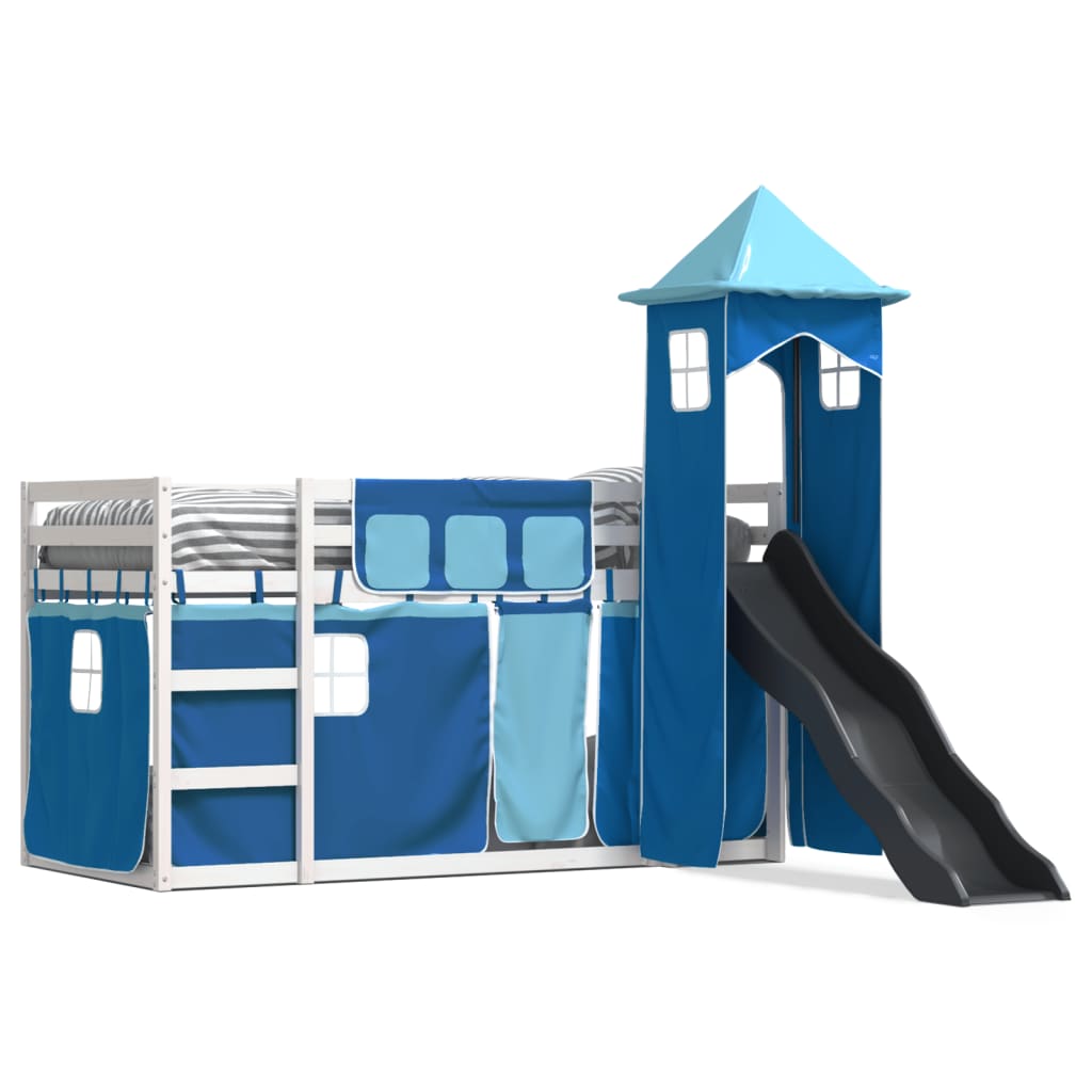 Bunk Bed without Mattress with Slide and Curtains Blue 90x200 cm - Bargainia.com - 8721102803260 - 3284192