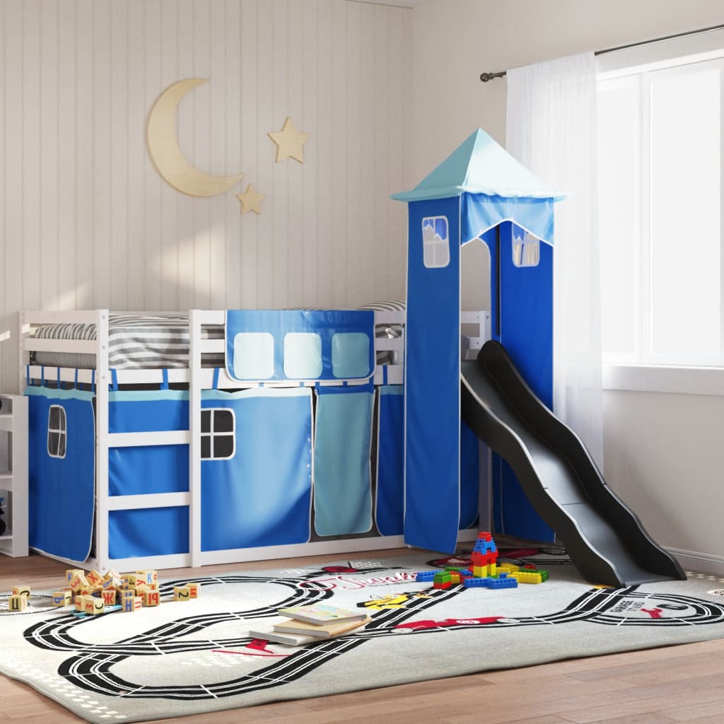 Bunk Bed without Mattress with Slide and Curtains Blue 90x200 cm - Bargainia.com - 8721102803260 - 3284192