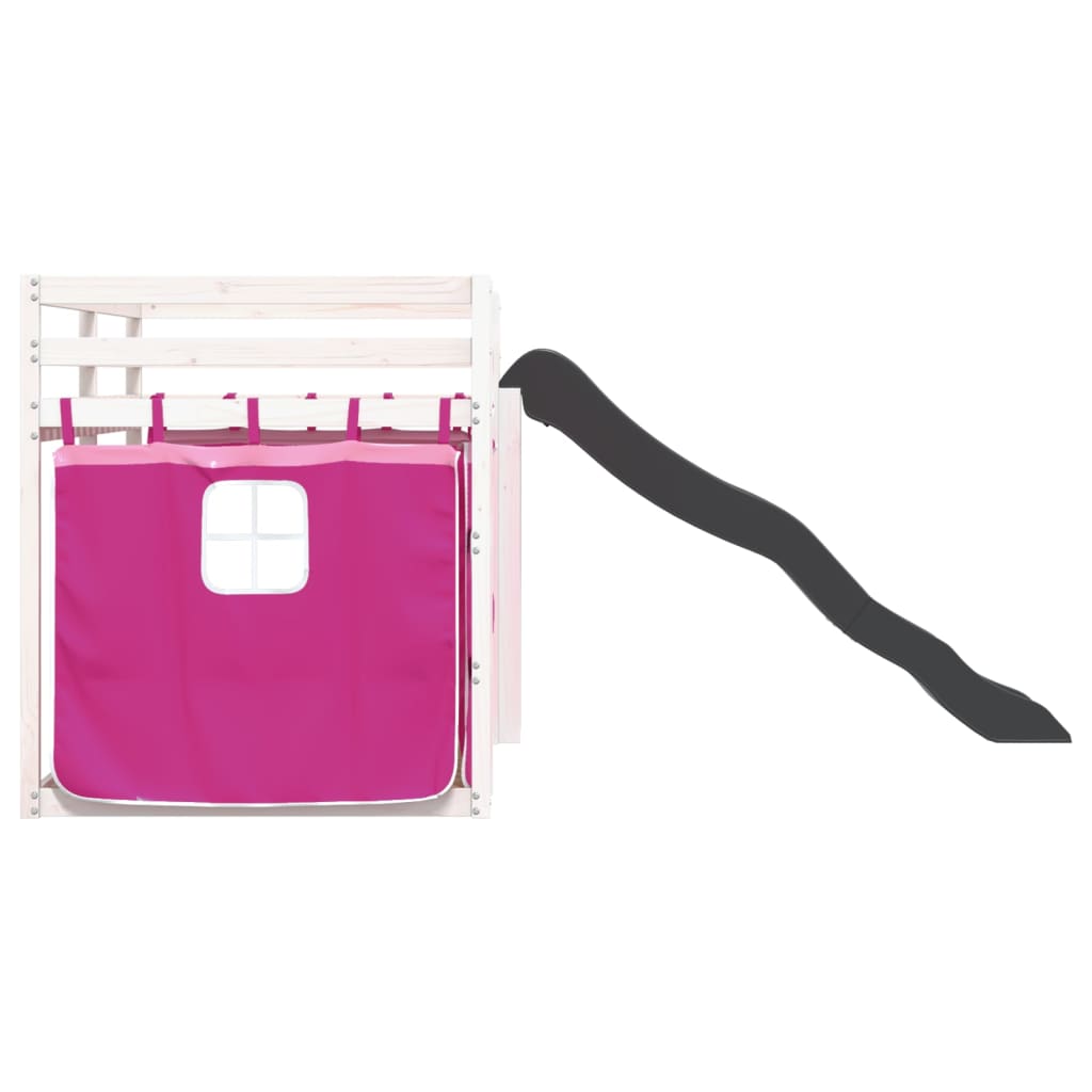 Bunk Bed without Mattress with Slide and Curtains Pink 90x190 cm Single - Bargainia.com - 8721102802645 - 3284130