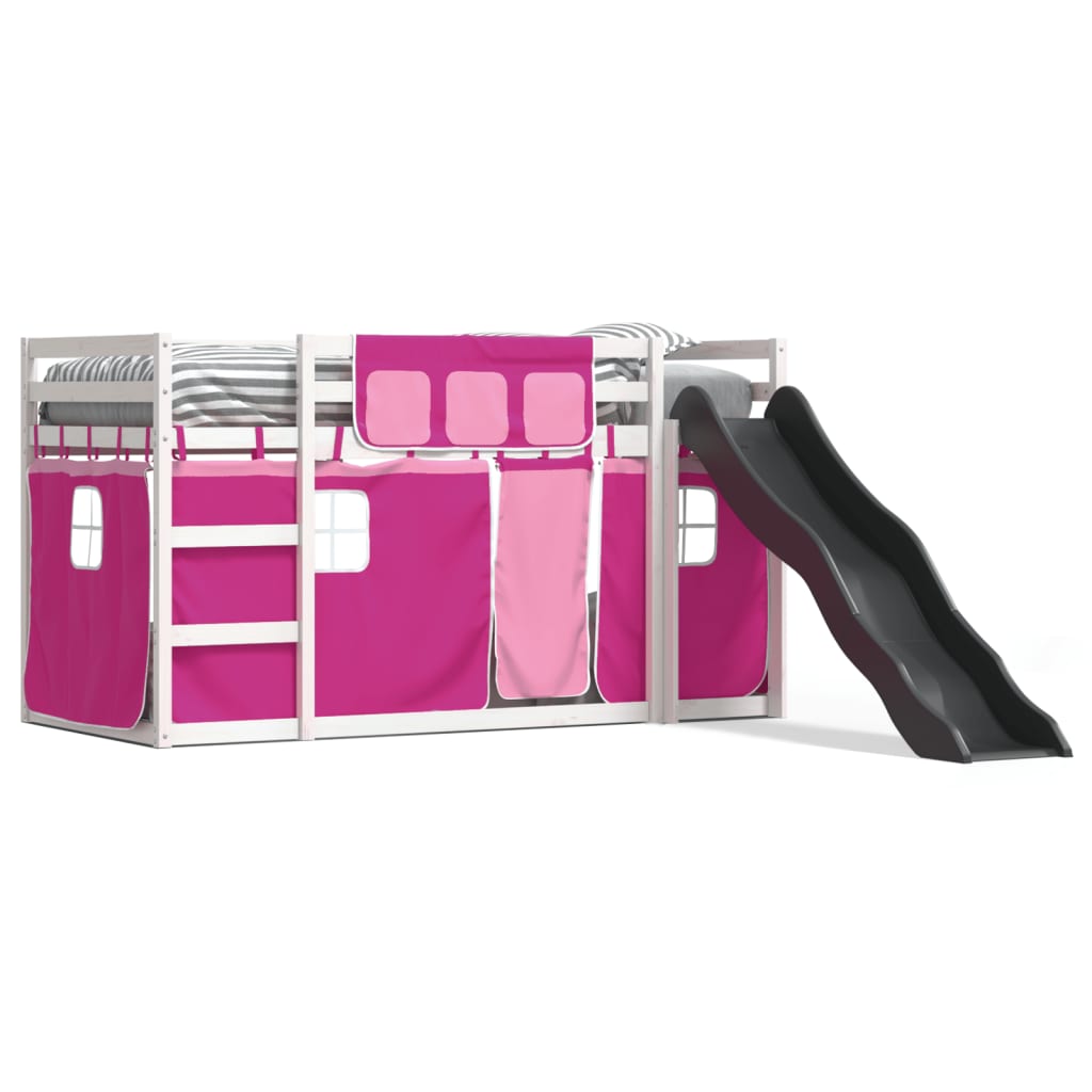 Bunk Bed without Mattress with Slide and Curtains Pink 90x190 cm Single - Bargainia.com - 8721102802645 - 3284130