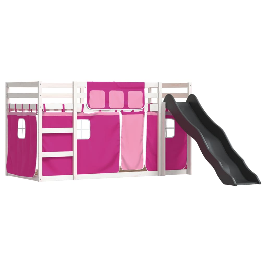 Bunk Bed without Mattress with Slide and Curtains Pink 90x190 cm Single - Bargainia.com - 8721102802645 - 3284130