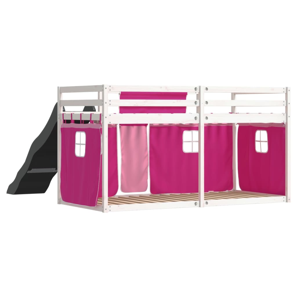 Bunk Bed without Mattress with Slide and Curtains Pink 90x190 cm Single - Bargainia.com - 8721102802645 - 3284130